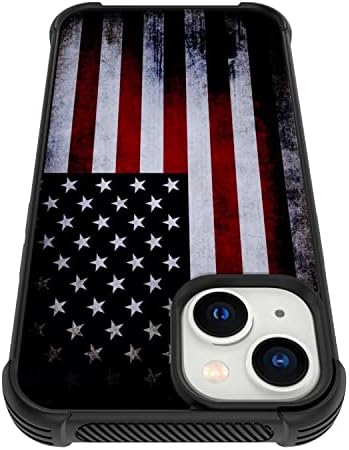 דגל אמריקאי של Tnarru מיועד למארז iPhone 14 [אנטי-טיפה כיתה צבאית] מחשב קשה גב פגוש רך מכסה פגוש ללא